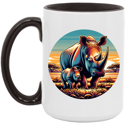 Rhino Mom and Calf Circle Graphic Mugs