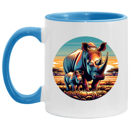 Rhino Mom and Calf Circle Graphic Mugs