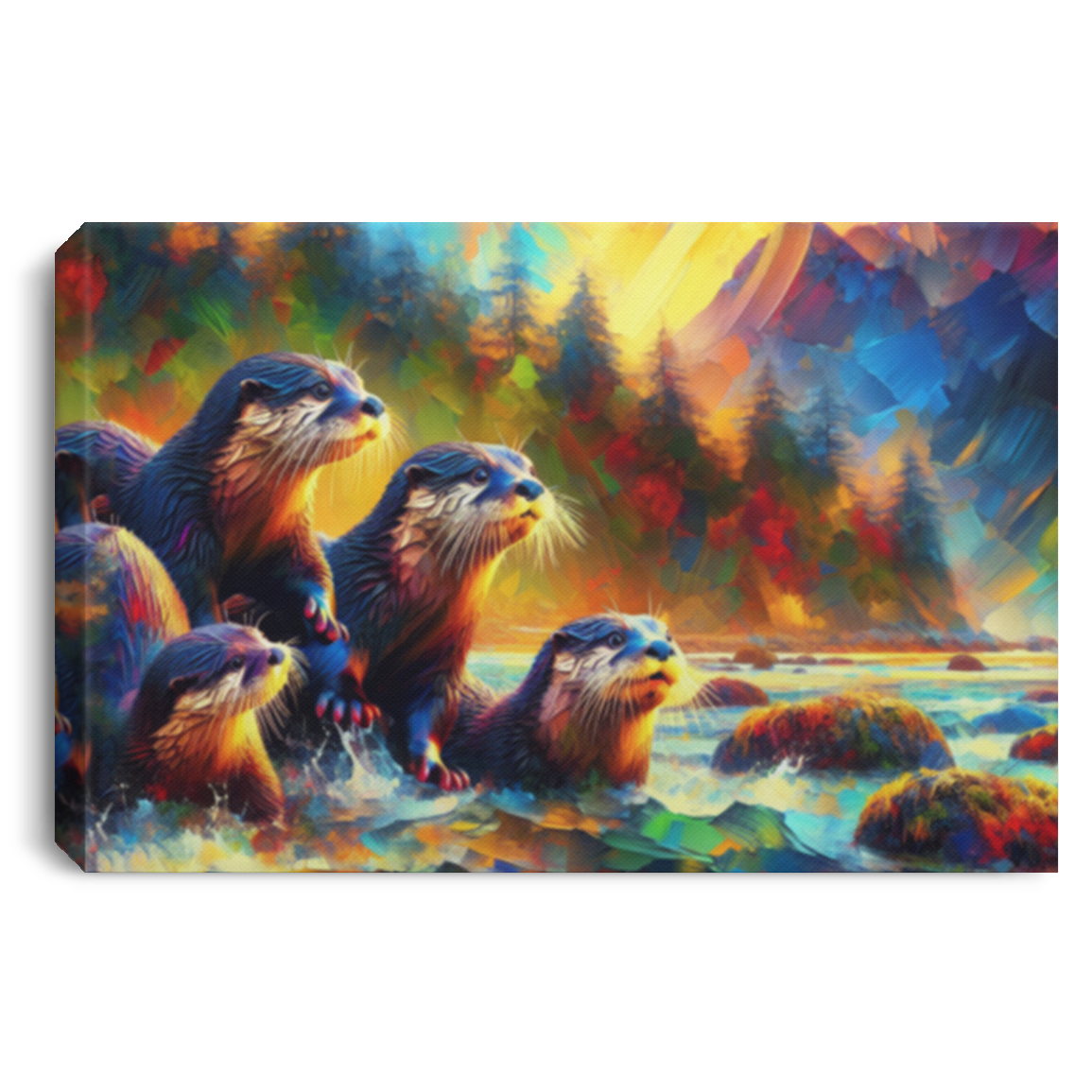 River Otters at Sunset - Canvas Art Prints