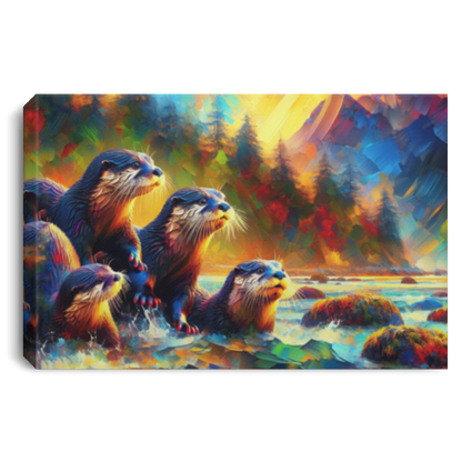 River Otters at Sunset - Canvas Art Prints