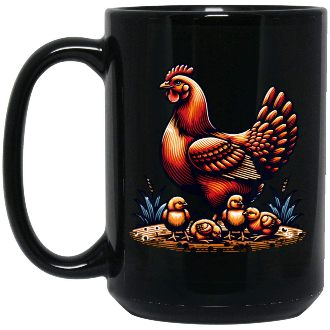 Rhode Island Red with Chicks Block Print Mug