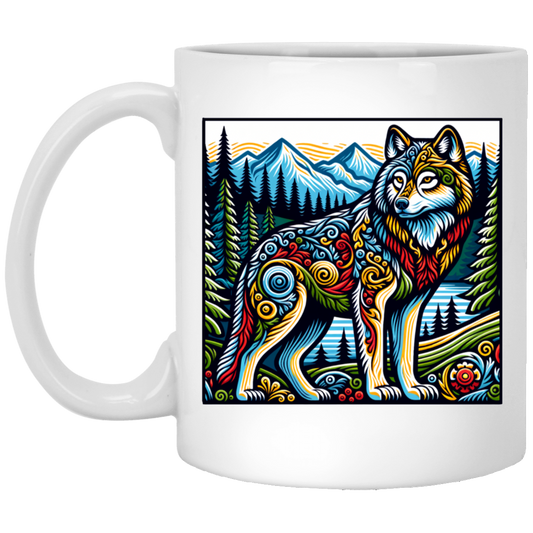 Folk Art Wolf - Mugs