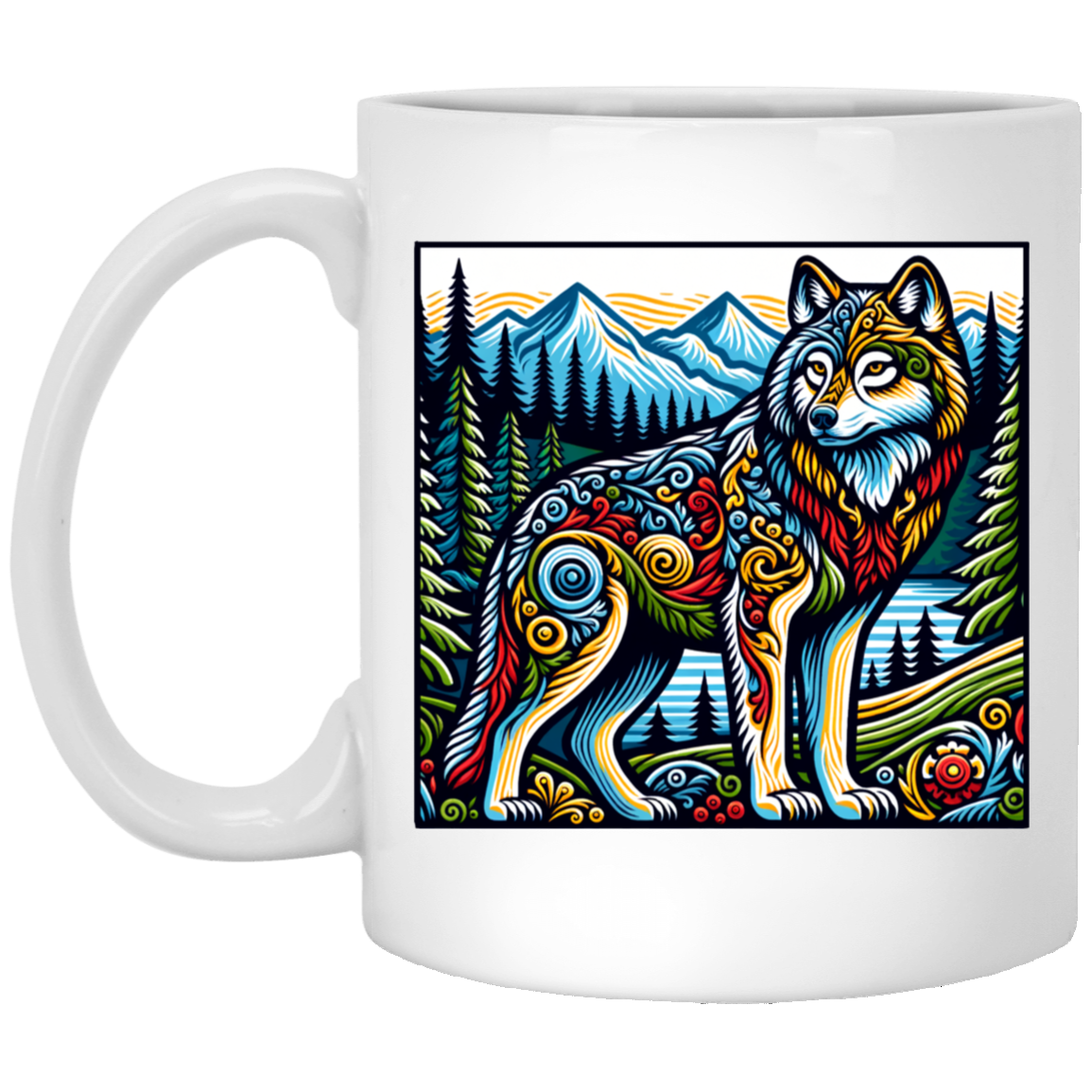 Folk Art Wolf - Mugs