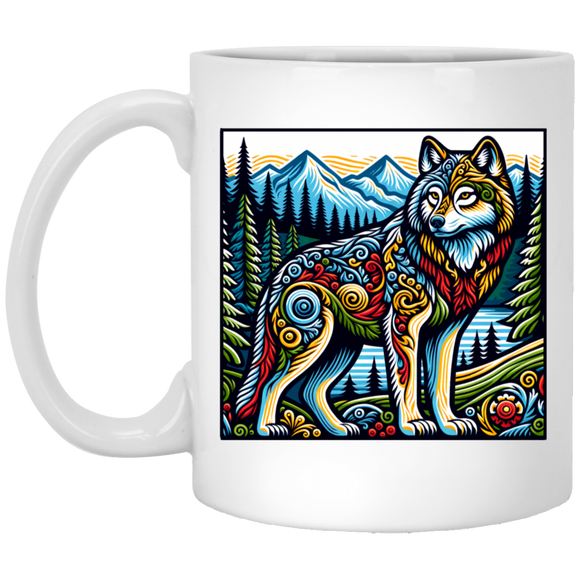 Folk Art Wolf Mugs