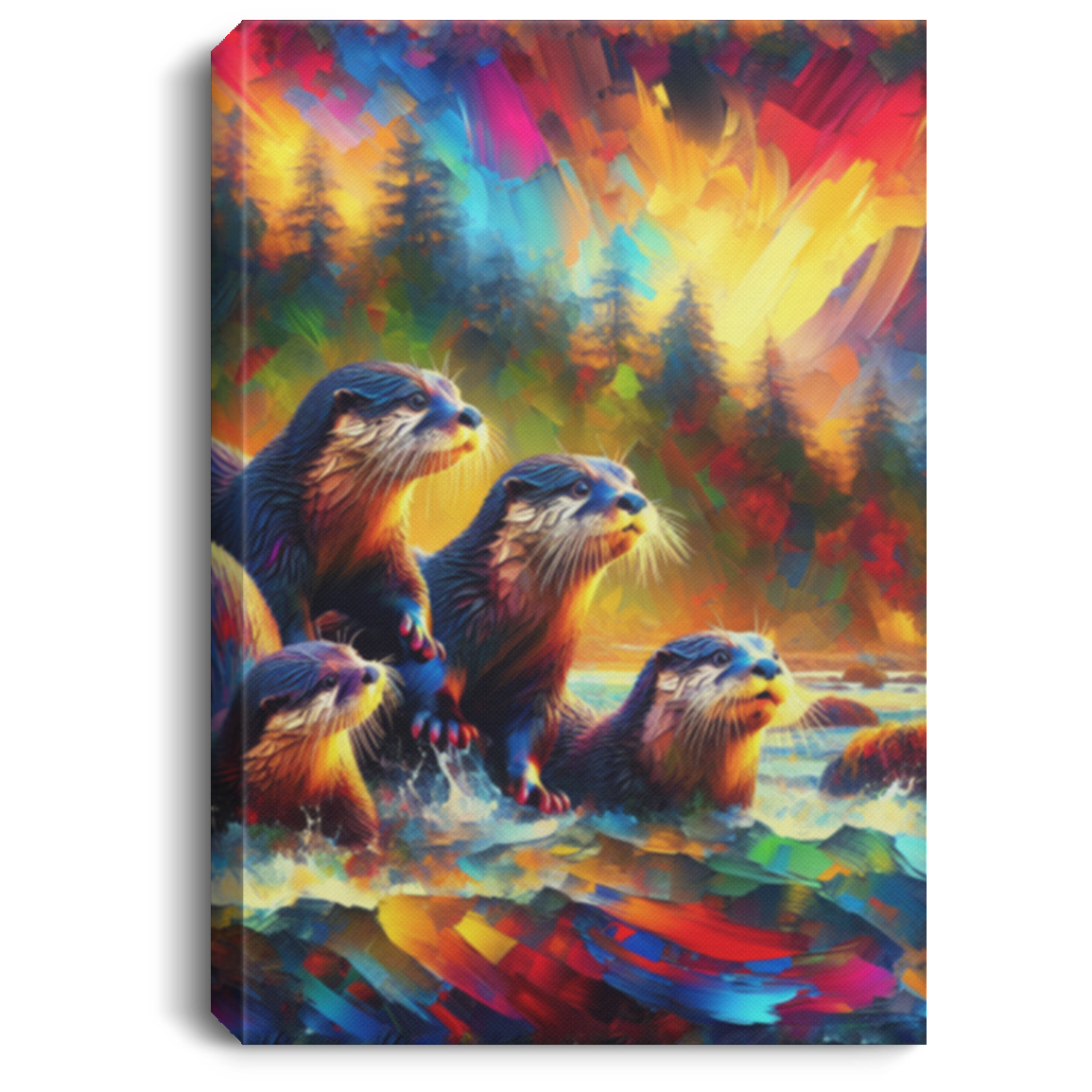 River Otters at Sunset - Canvas Art Prints