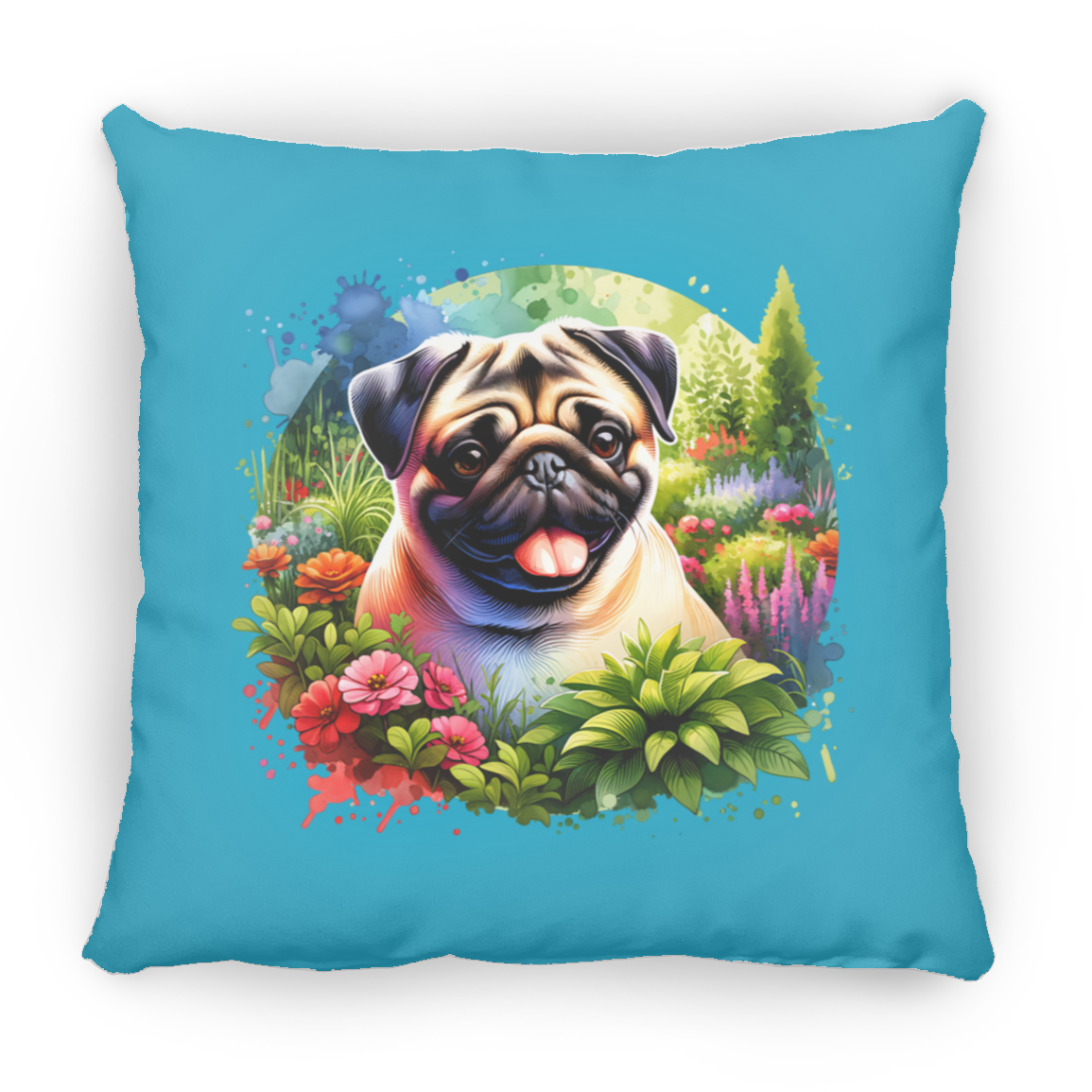 Pug in Garden Throw Pillows