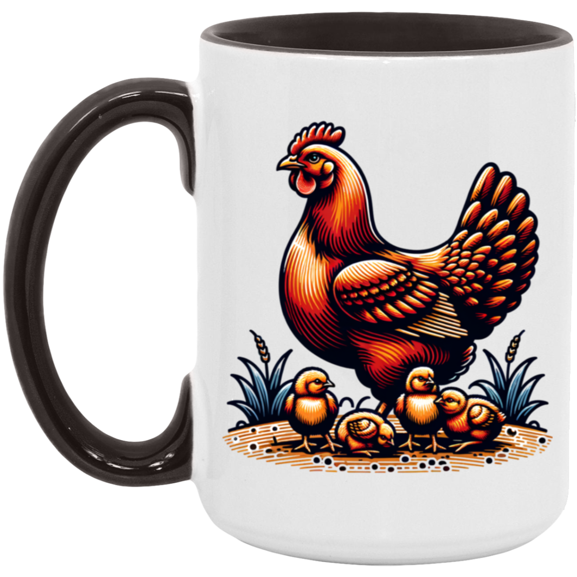 Rhode Island Red with Chicks Block Print Mug