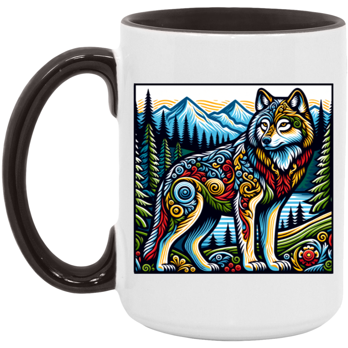 Folk Art Wolf - Mugs