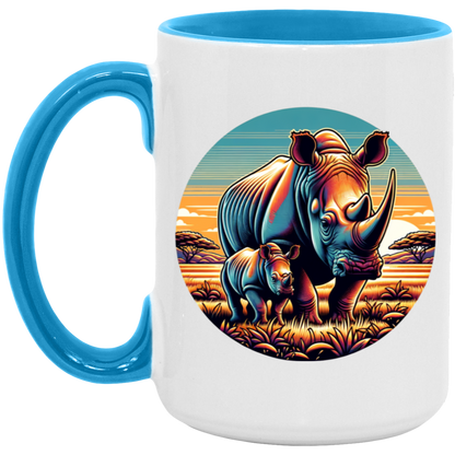 Rhino Mom and Calf Circle Graphic Mugs