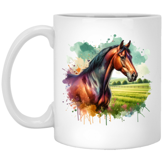 Bay Horse with Field - Mugs