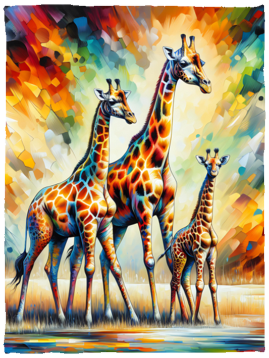 Giraffe Family on Savannah Fleece Blankets