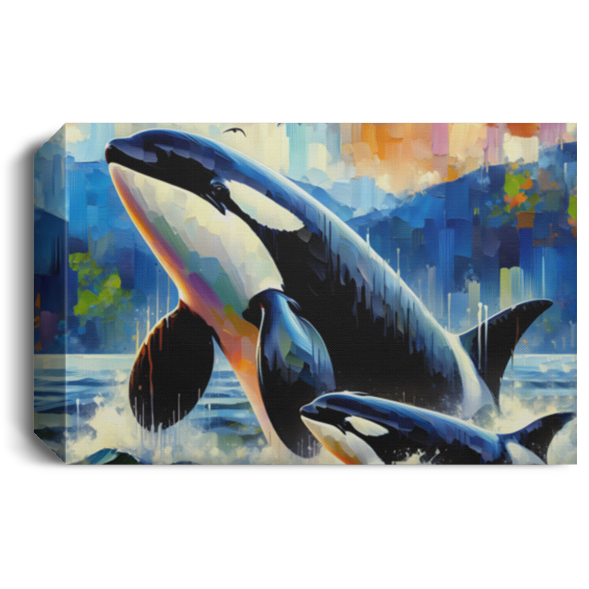 Orca with Baby by San Juan Islands - Canvas Art Prints