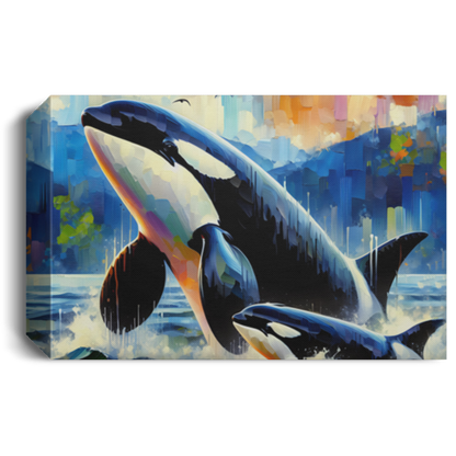 Orca with Baby by San Juan Islands - Canvas Art Prints