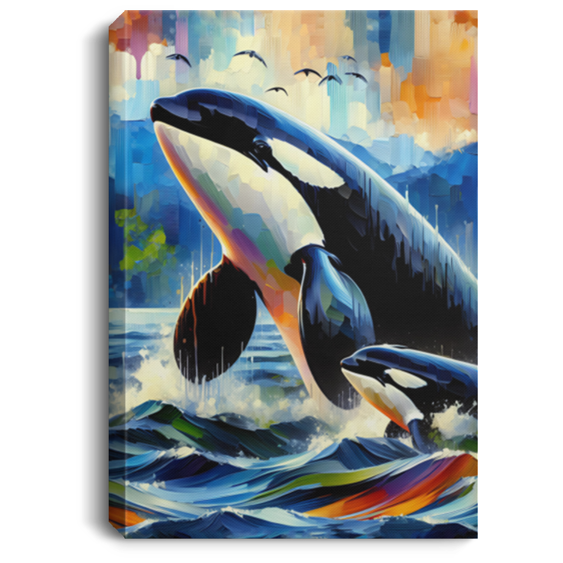 Orca with Baby by San Juan Islands - Canvas Art Prints