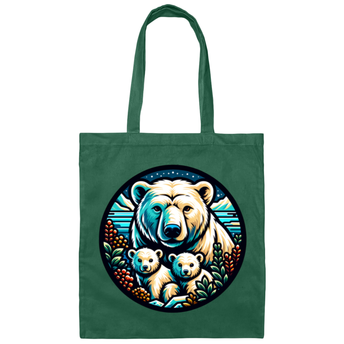 Polar Bear Circle Canvas Tote Bag