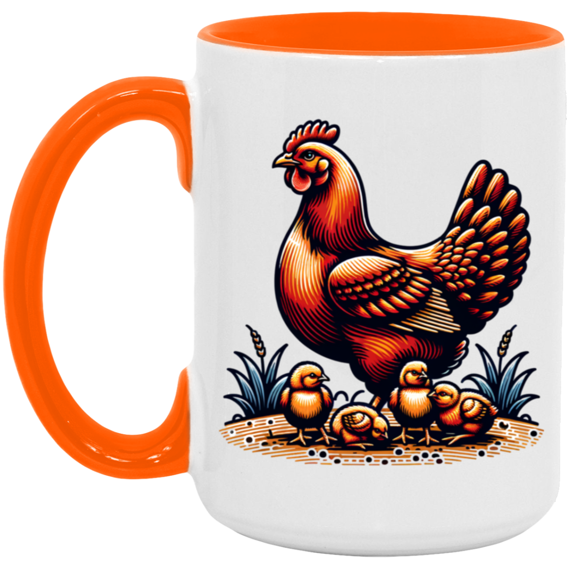 Rhode Island Red with Chicks Block Print Mug