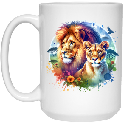 Lion and Lioness Watercolor - Mugs