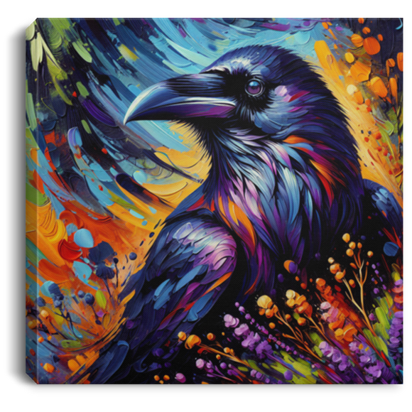 Raven with Wildflowers - Canvas Art Prints
