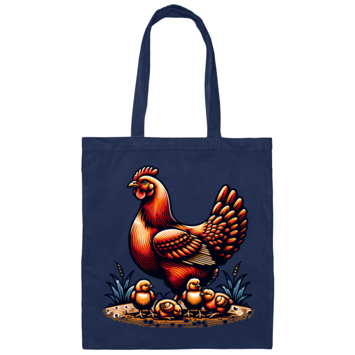 Rhode Island Red with Chicks Block Print - Canvas Tote Bag