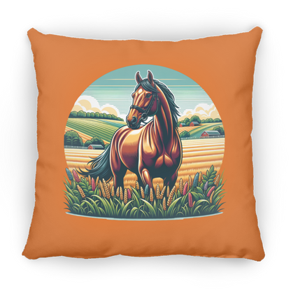 Bay Horse on Farm - Throw Pillows