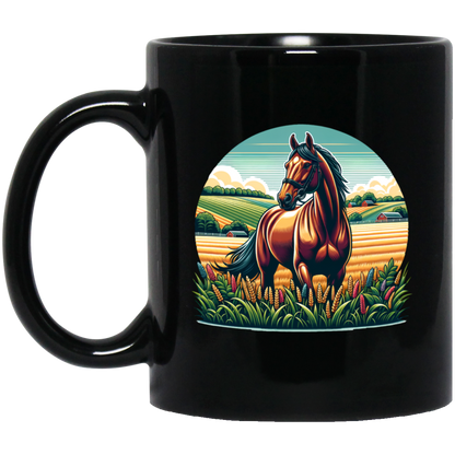 Bay Horse on Farm - Mugs