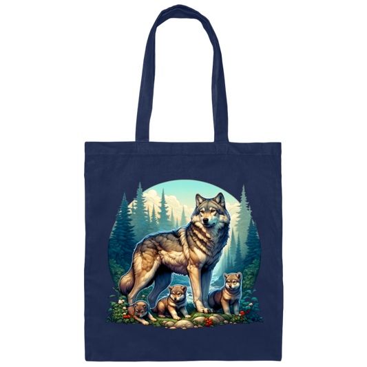 Wolf with 3 Pups Canvas Tote Bag