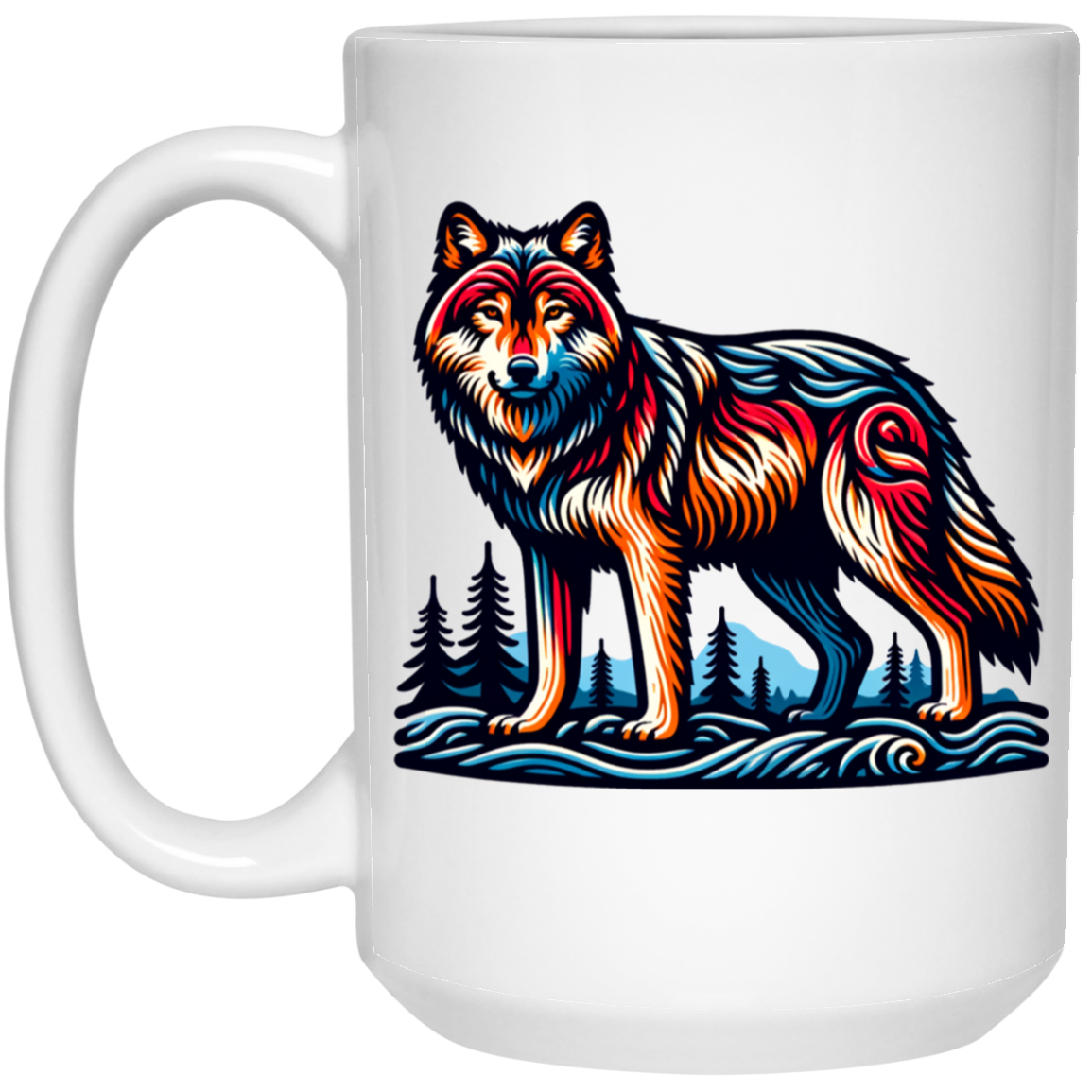 Wolf Block Print Mugs