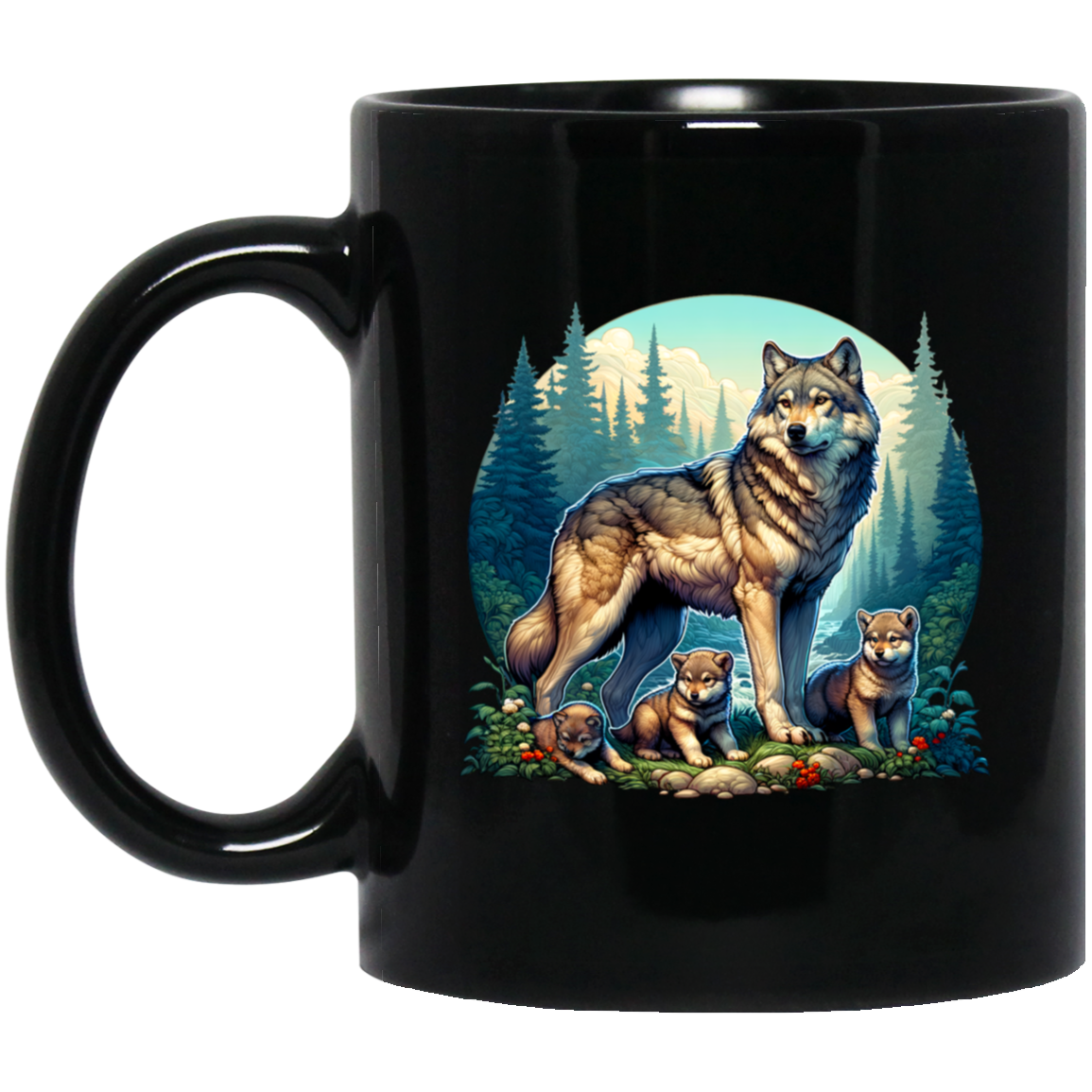 Wolf with 3 Pups Mugs