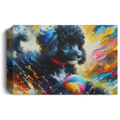Black &  White Poodle Playing - Canvas Art Prints