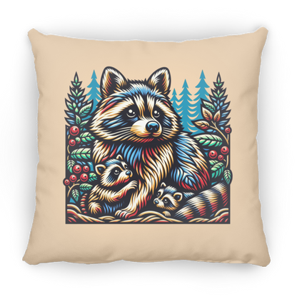 Woodcut Raccoon and Kits - Pillows