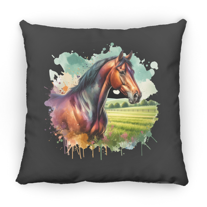 Bay Horse with Field - Throw Pillows