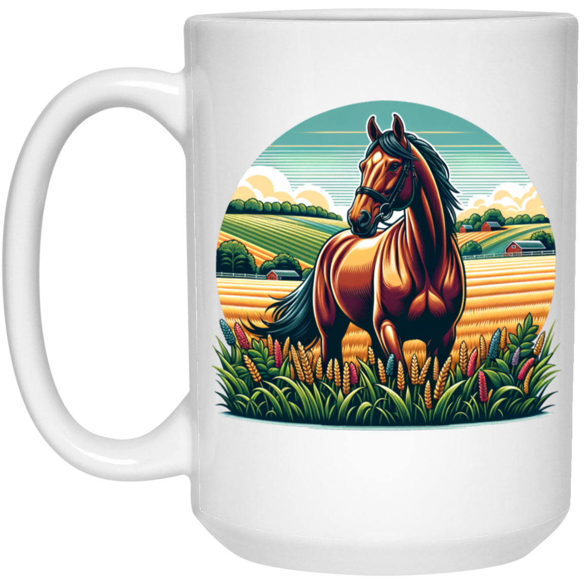 Bay Horse on Farm - Mugs