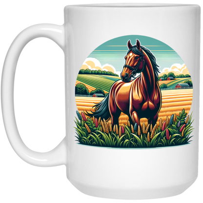 Bay Horse on Farm - Mugs