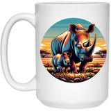 Rhino Mom and Calf Circle Graphic Mugs