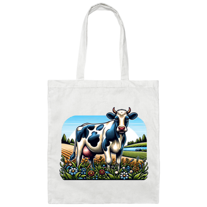 Holstein with Flowers Canvas - Tote Bag