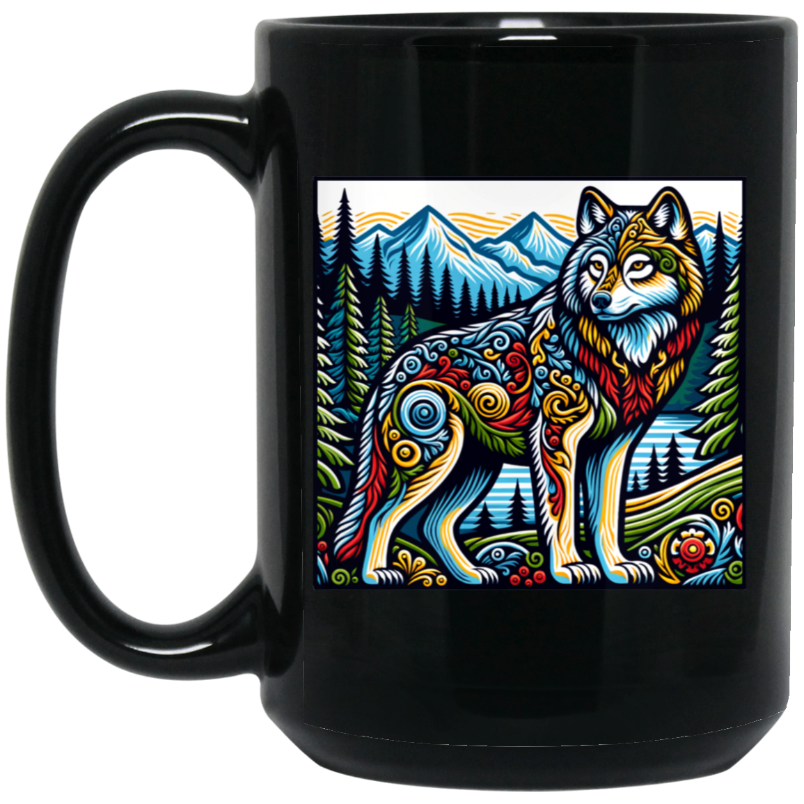 Folk Art Wolf - Mugs