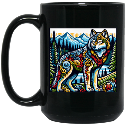 Folk Art Wolf - Mugs