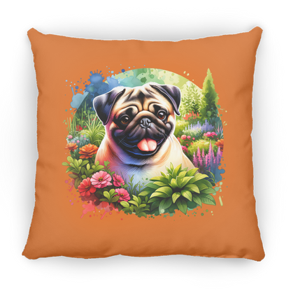 Pug in Garden Throw Pillows