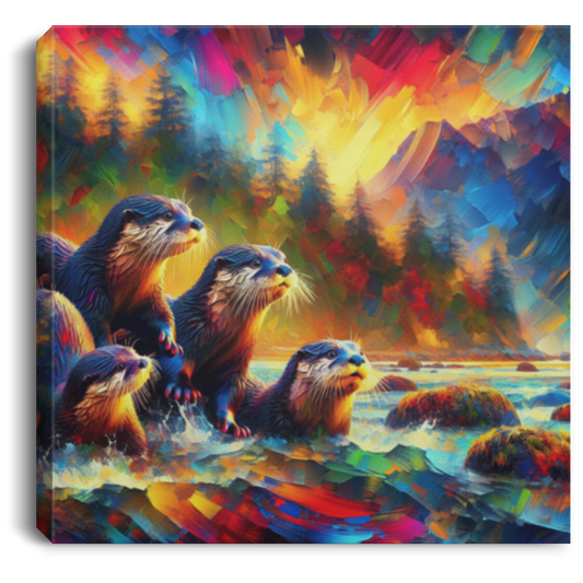 River Otters at Sunset - Canvas Art Prints