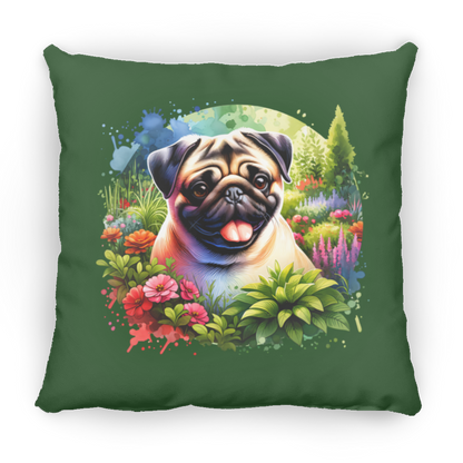 Pug in Garden Throw Pillows