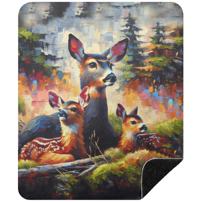 Black Tail Doe with Fawns Premium Sherpa Blankets