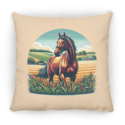 Bay Horse on Farm - Throw Pillows