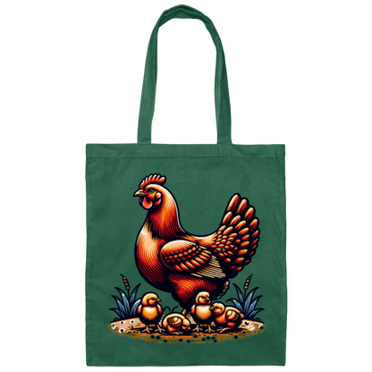 Rhode Island Red with Chicks Block Print - Canvas Tote Bag