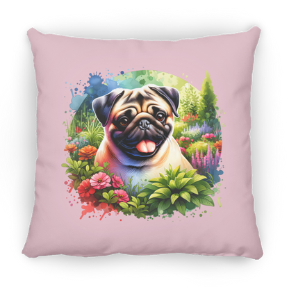Pug in Garden Throw Pillows