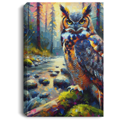 Great Horned Owl by Stream - Canvas Art Prints