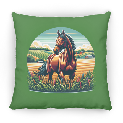 Bay Horse on Farm - Throw Pillows