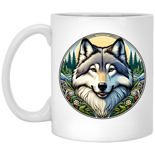 Wolf Portrait, Art Nouveau Style Mugs