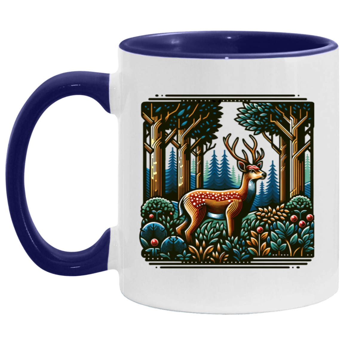 Deer in Forest Block Print - Mugs