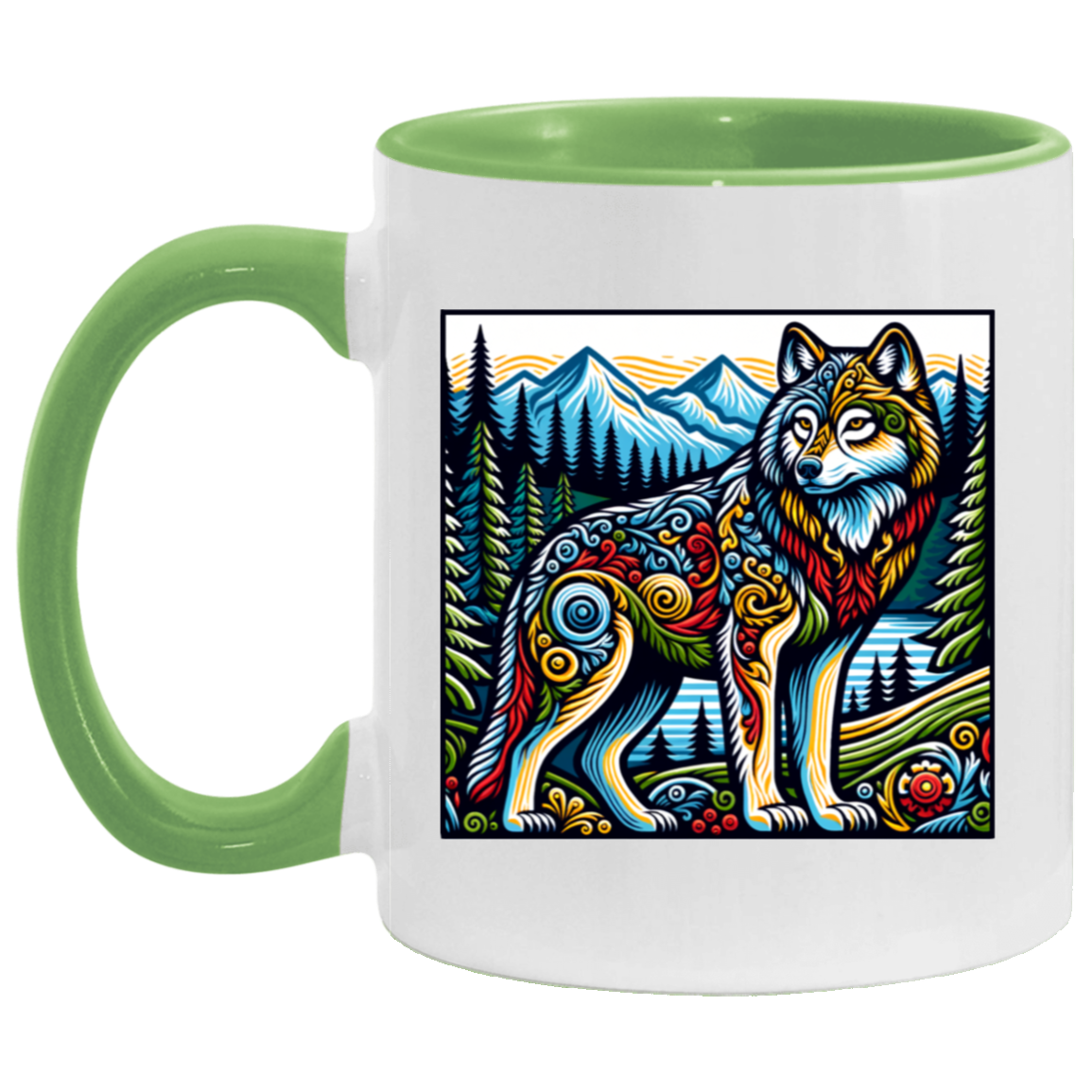 Folk Art Wolf - Mugs