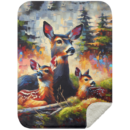 Black Tail Doe with Fawns Premium Sherpa Blankets